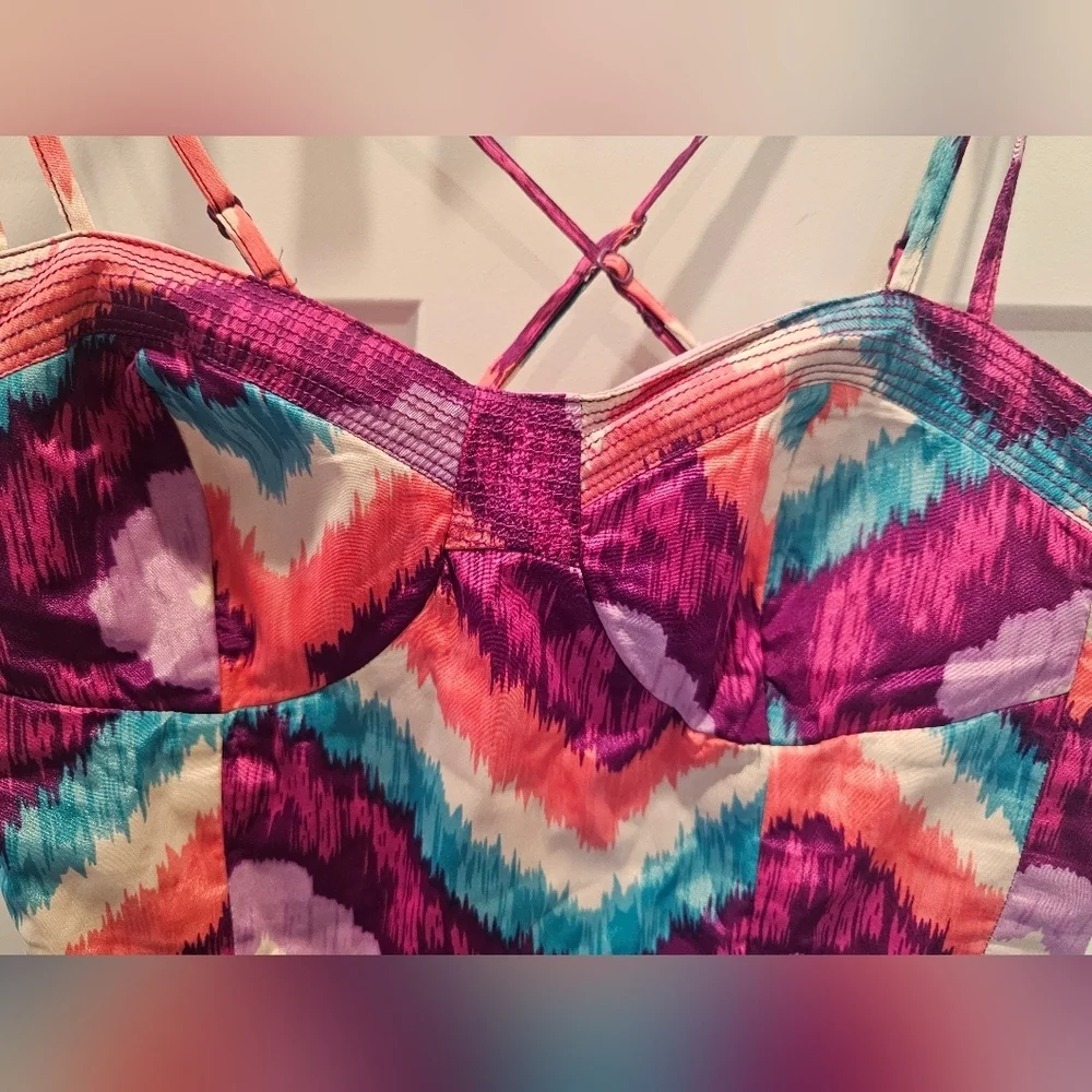 American Eagle Strappy Chevron Mini Dress Size 4 Purple Pink Festival Boho